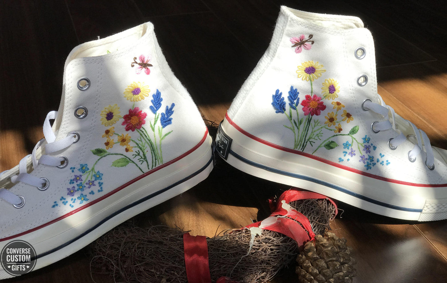 Embroidered converse/ Custom converse Chuck Taylor embroidered flower