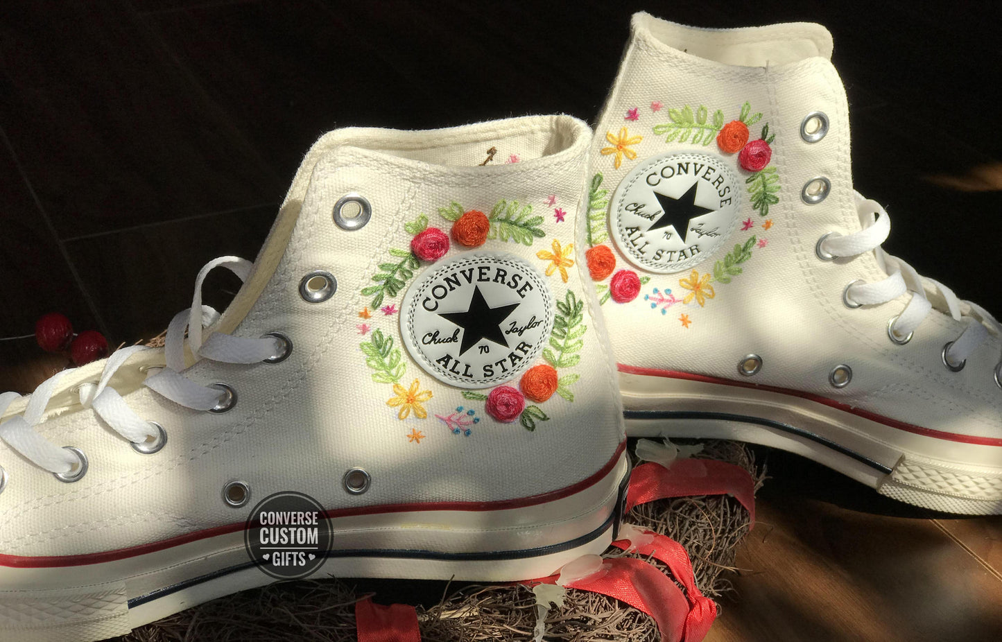 Embroidered converse/ Custom converse Chuck Taylor embroidered flower