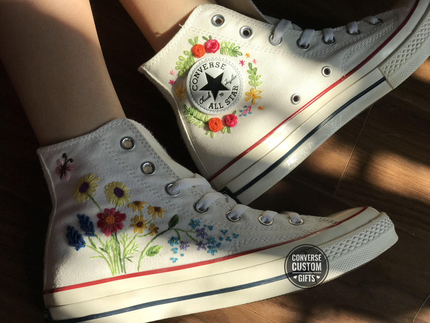 Embroidered converse/ Custom converse Chuck Taylor embroidered flower