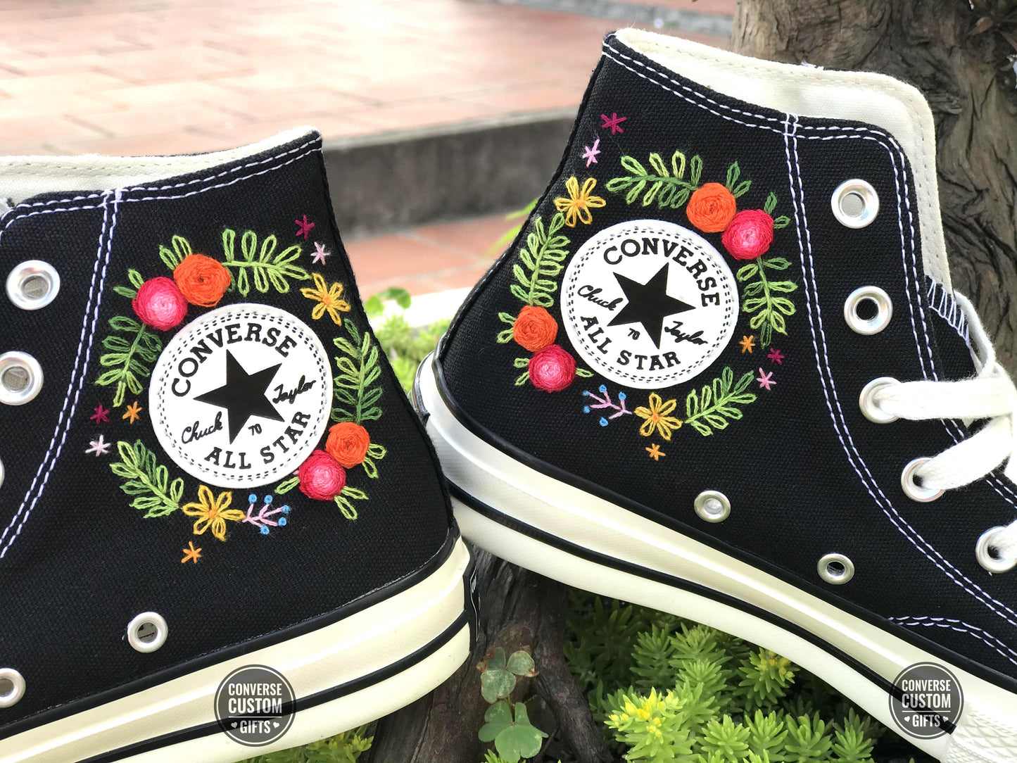 Embroidered converse/ Custom converse Chuck Taylor embroidered flower