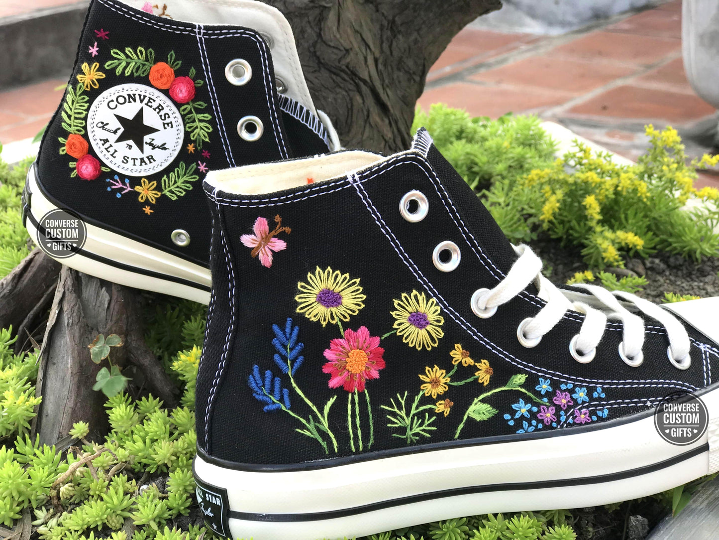 Embroidered converse/ Custom converse Chuck Taylor embroidered flower