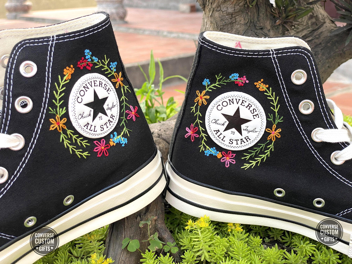 Custom Converse Chuck Taylor 1970s Embroidered wildflowers