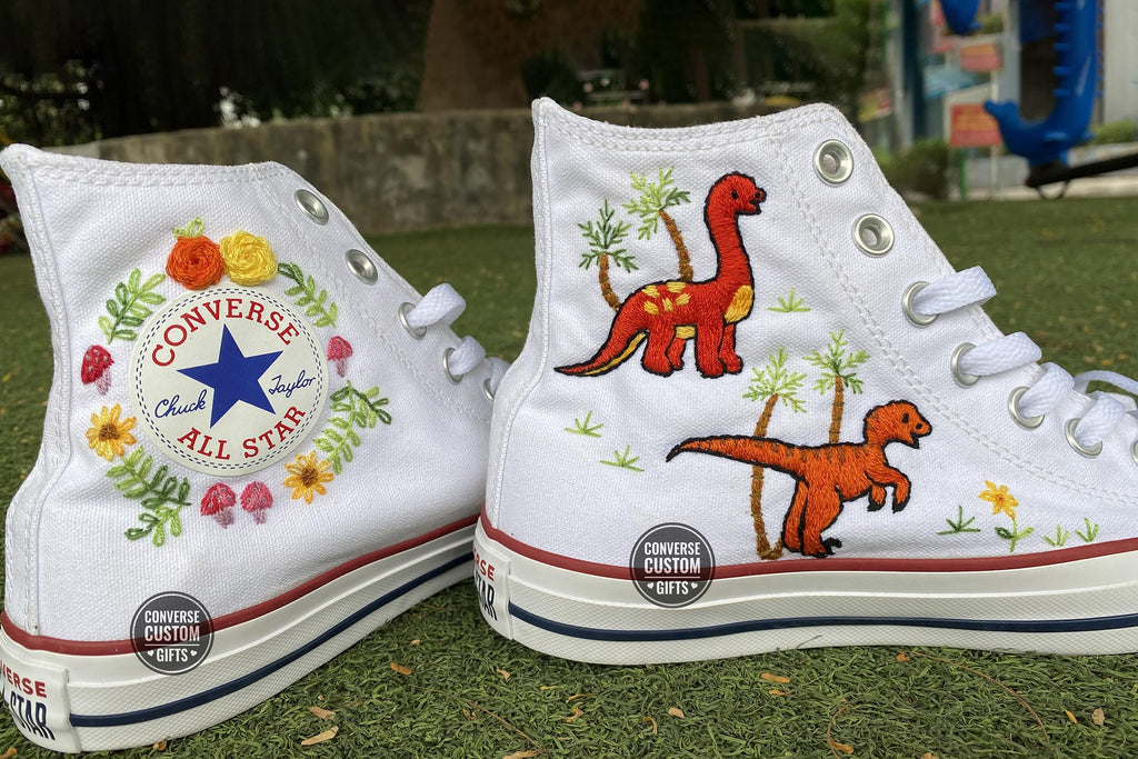  Converse chuck taylor 1970s custom  embroidery dinosaur/Dinosaur embroidered converse shoes converse custom 