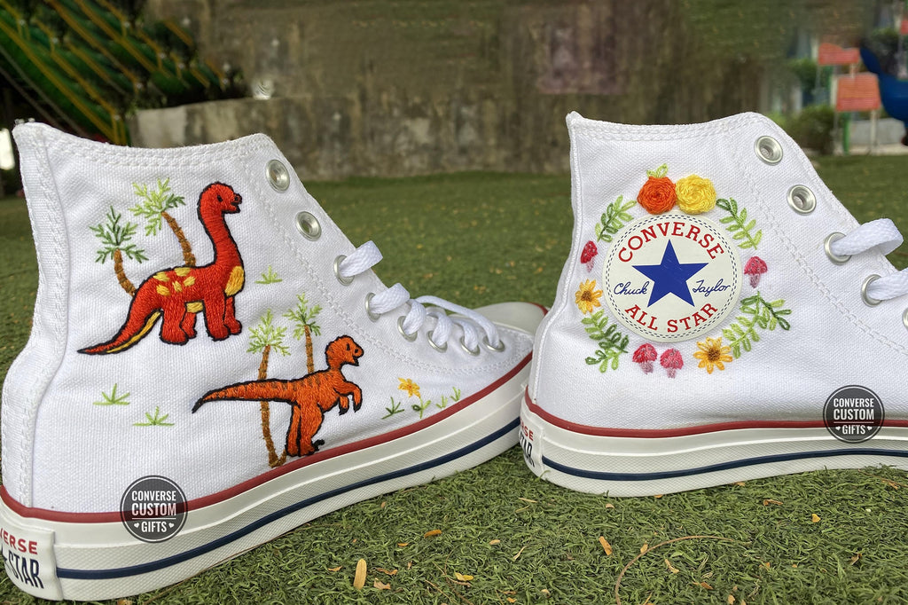  Converse chuck taylor 1970s custom  embroidery dinosaur/Dinosaur embroidered converse shoes converse custom 