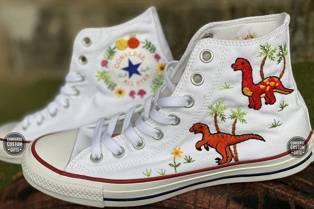  Converse chuck taylor 1970s custom  embroidery dinosaur/Dinosaur embroidered converse shoes converse custom 