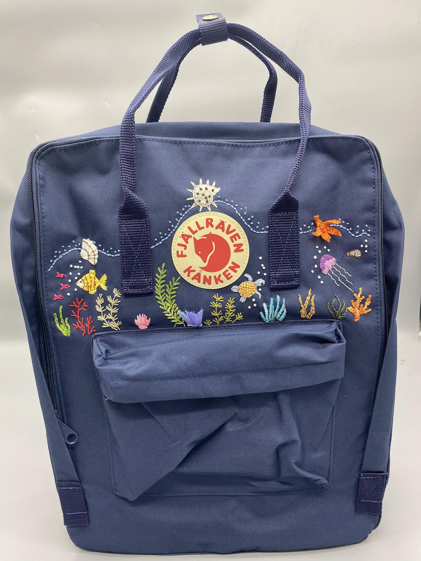 Fjallraven Kanken Backpack with Embroidered Ocean - Personalized Embroidered Backpack - Custom Bag for Women