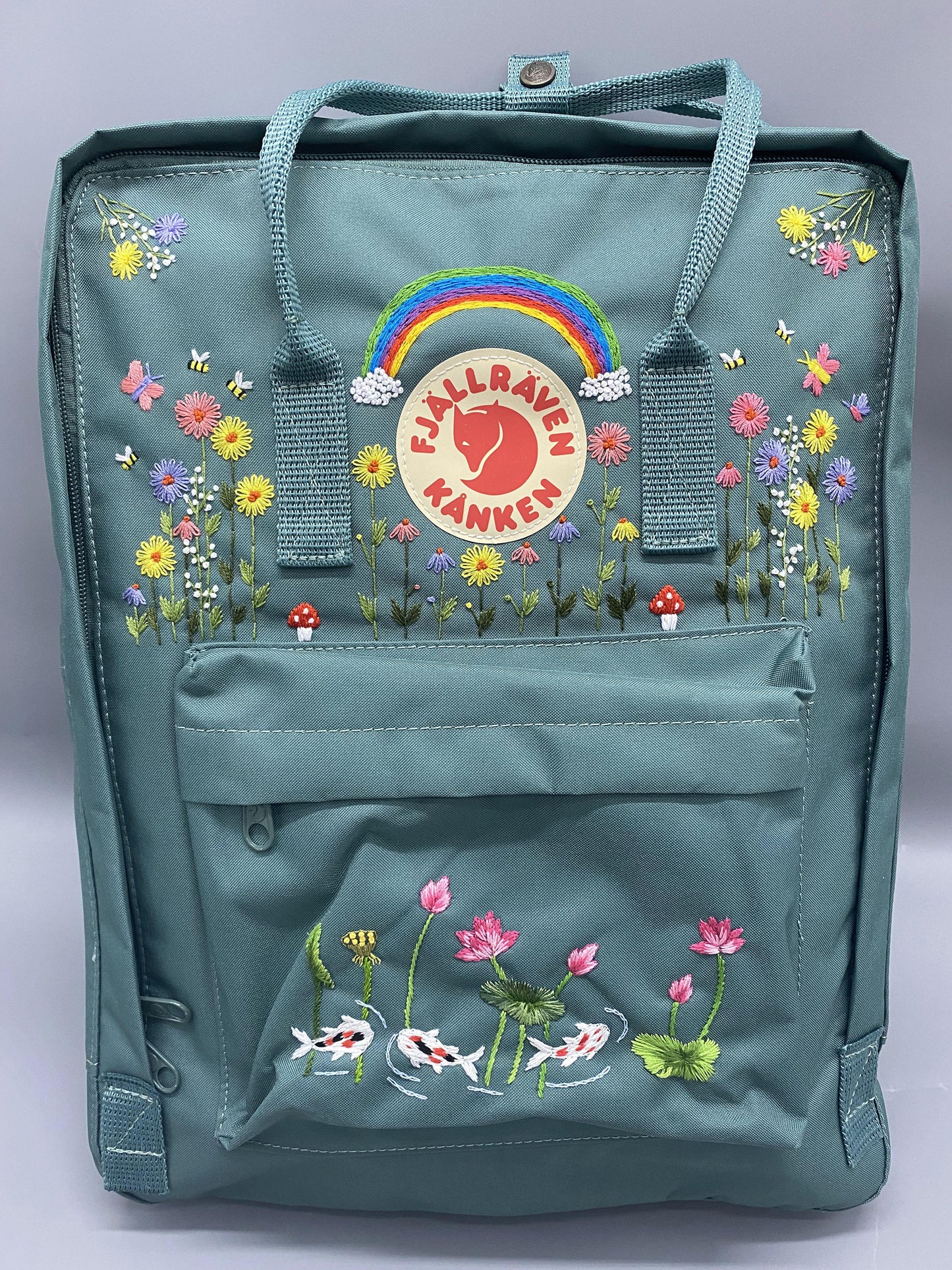 Fjallraven Kanken Backpack with Embroidered Lotus and Koi Fish - Personalized Embroidered Backpack - Custom Bag for Women