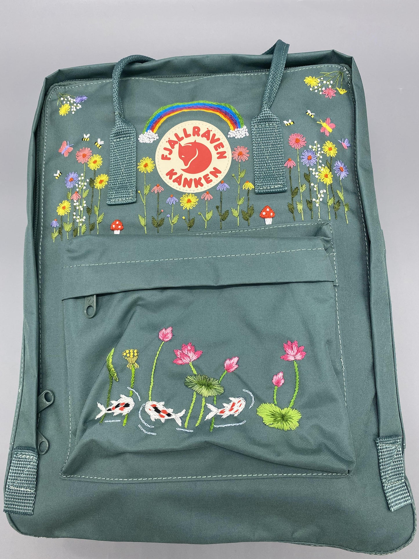 Fjallraven Kanken Backpack with Embroidered Lotus and Koi Fish - Personalized Embroidered Backpack - Custom Bag for Women