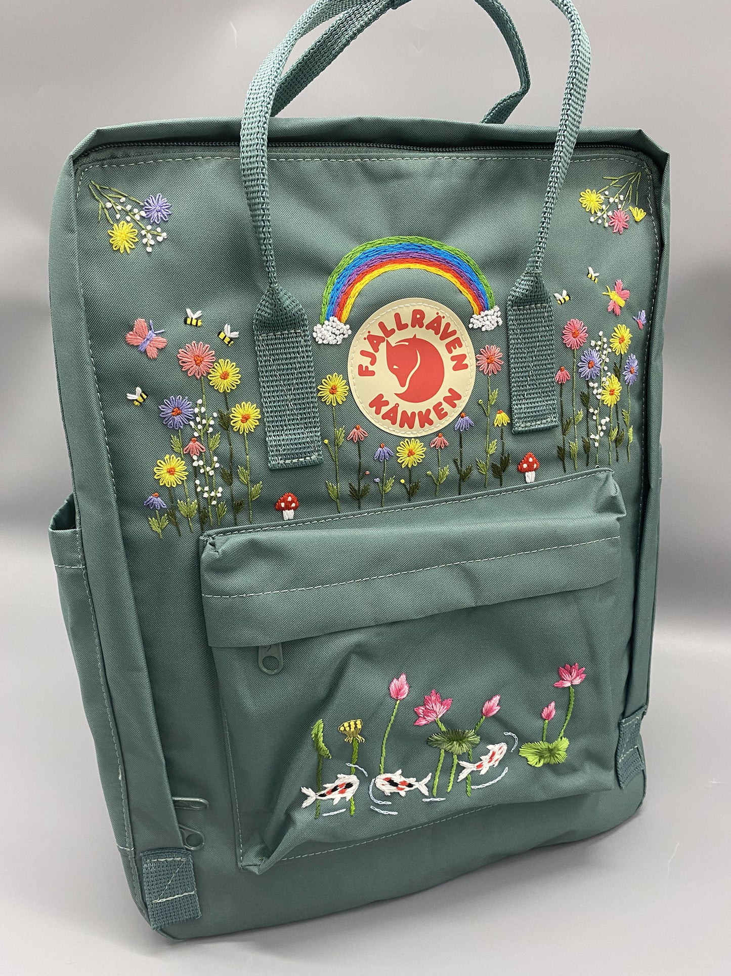 Fjallraven Kanken Backpack with Embroidered Lotus and Koi Fish - Personalized Embroidered Backpack - Custom Bag for Women