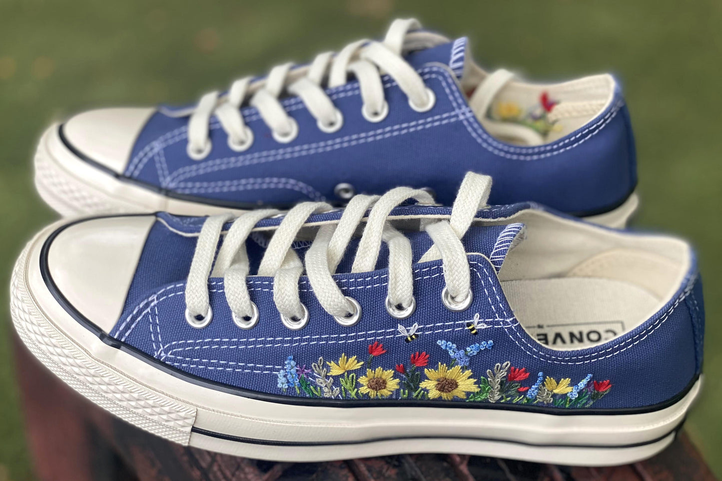 Customized Low-Cut Converse Shoes with Vibrant Sunflower Embroidery