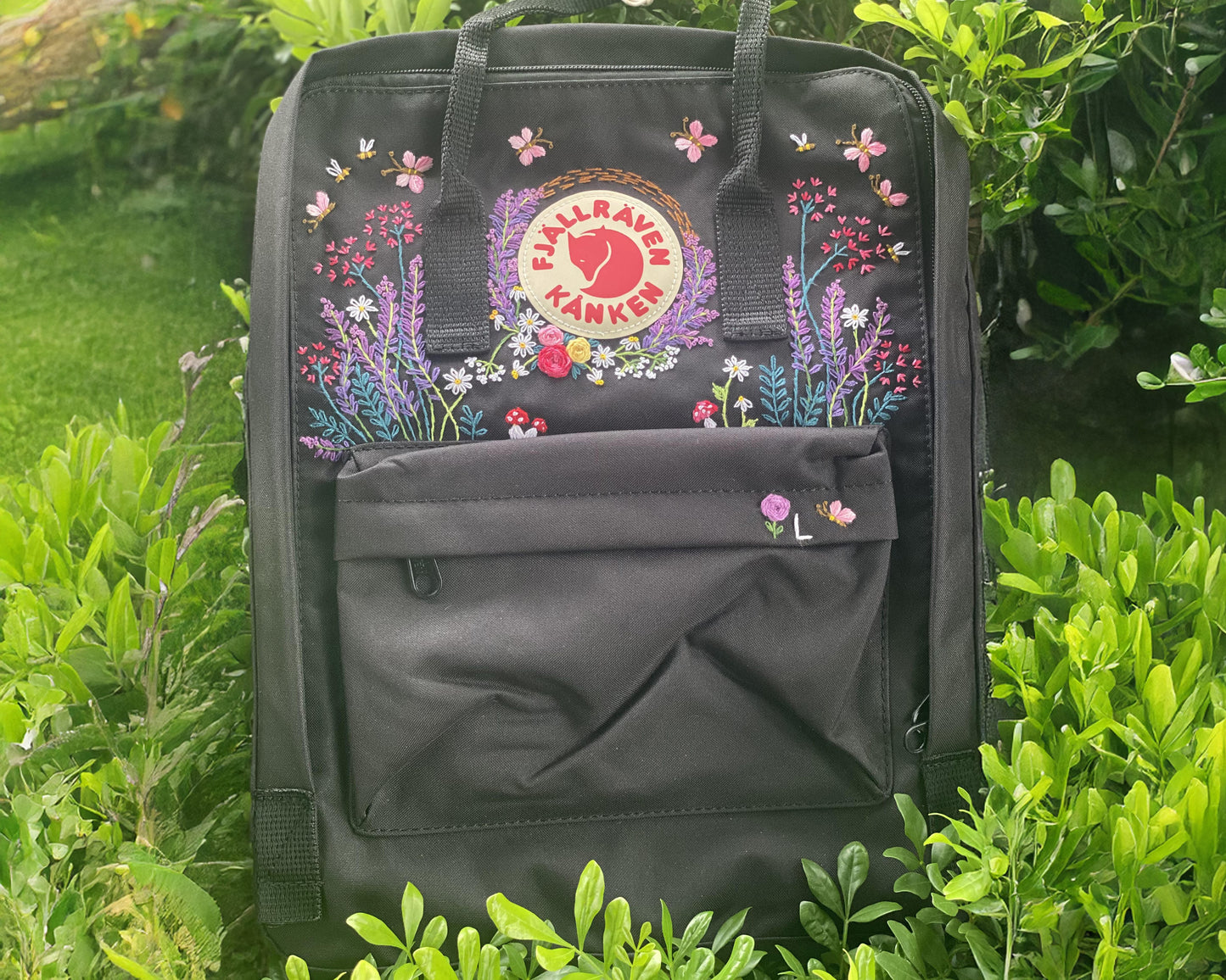 Fjallraven Kanken Backpack with Lavender & Dandelion Embroidery - Personalized Embroidered Backpack - Custom Bag for Women