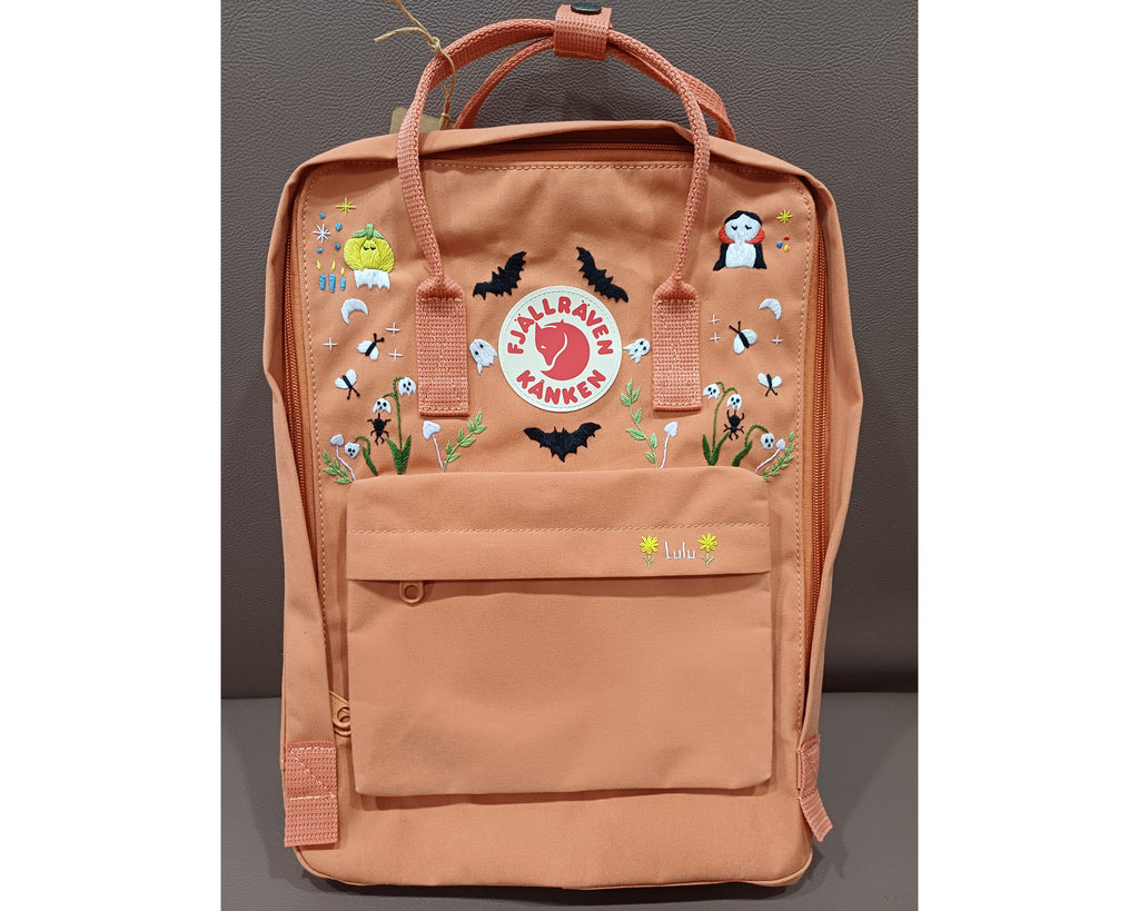  Fjallraven Kanken Backpack with Halloween Vibe Embroidery  - Personalized Embroidered Backpack - Custom Bag for Women 
