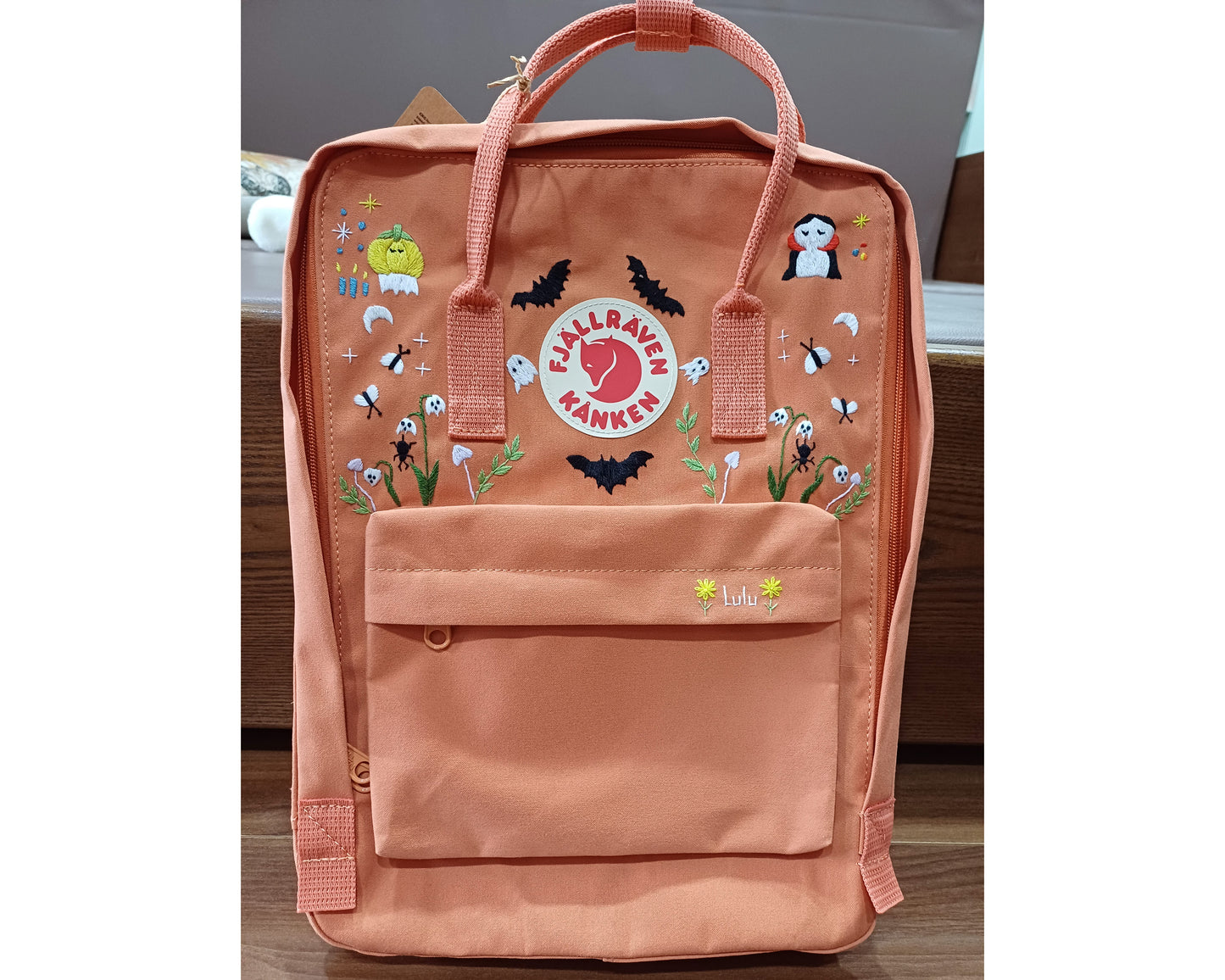Fjallraven Kanken Backpack with Halloween Vibe Embroidery  - Personalized Embroidered Backpack - Custom Bag for Women