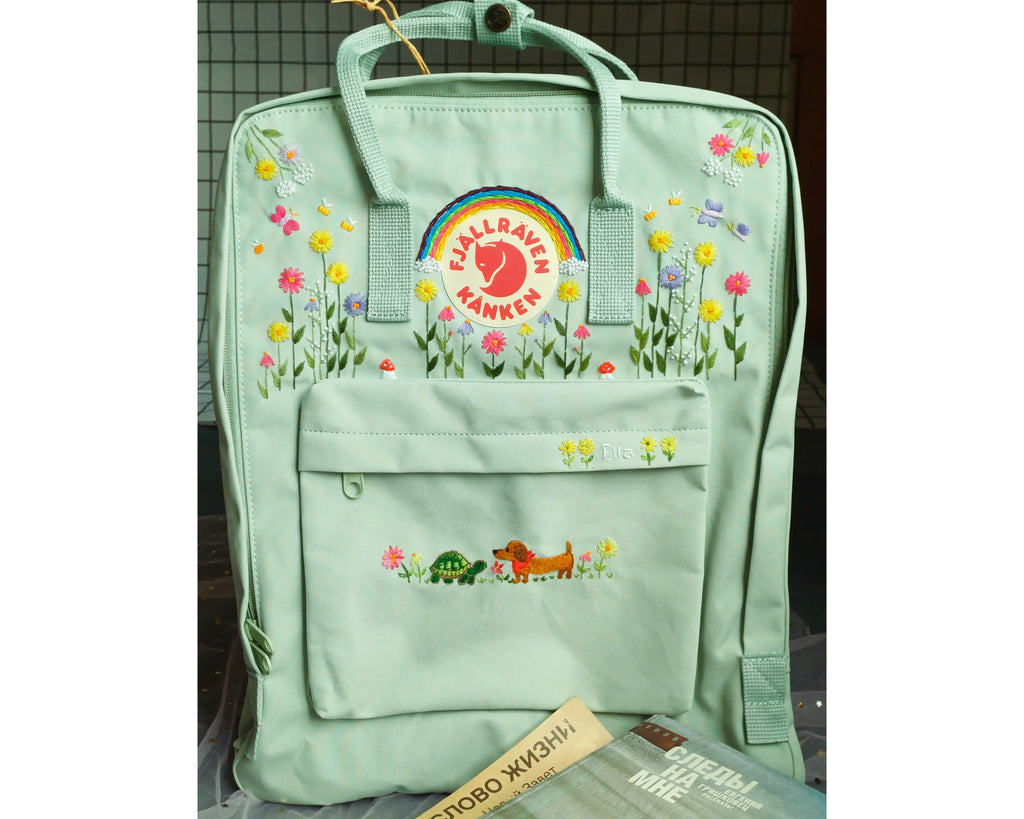  Custom Fjallraven Kanken Backpack – Dog and Turtle Design - Personalized Embroidered Backpack - Custom Bag for Women 