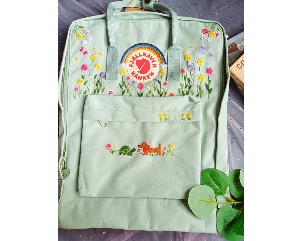  Custom Fjallraven Kanken Backpack – Dog and Turtle Design - Personalized Embroidered Backpack - Custom Bag for Women 