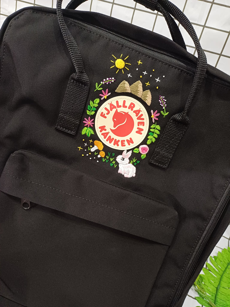  Fjallraven Kanken Backpack with Embroidered Rabbit and Mountain - Personalized Embroidered Backpack - Custom Bag for Women 