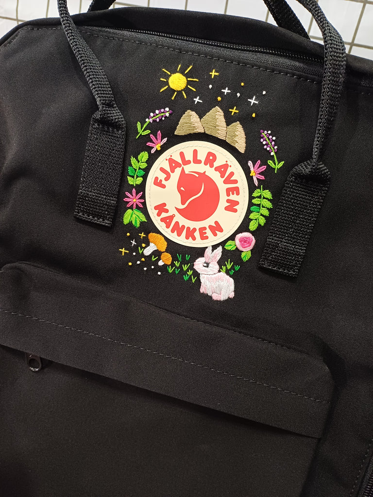  Fjallraven Kanken Backpack with Embroidered Rabbit and Mountain - Personalized Embroidered Backpack - Custom Bag for Women 