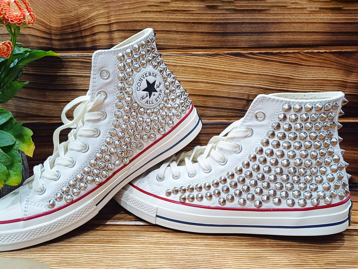 Converse High Top White Studs Shoes for Men/ Converse High Top Studded Shoes for Men/ Studded Converse Shoes/ Custom Studded Converse