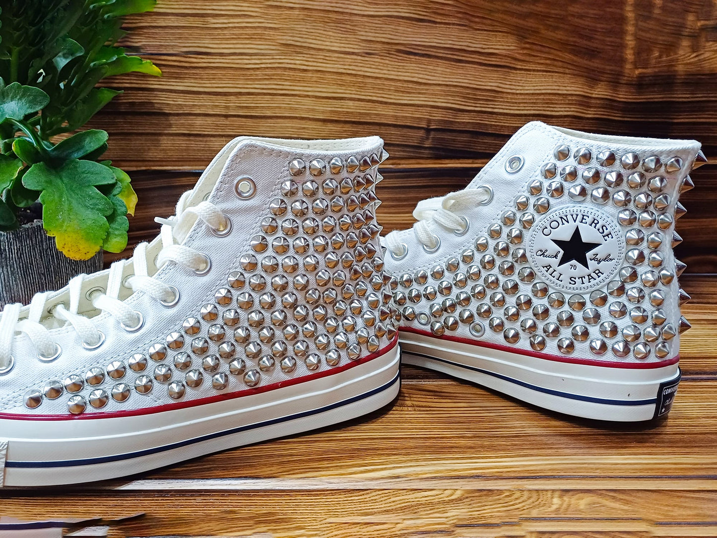 Converse High Top White Studs Shoes for Men/ Converse High Top Studded Shoes for Men/ Studded Converse Shoes/ Custom Studded Converse