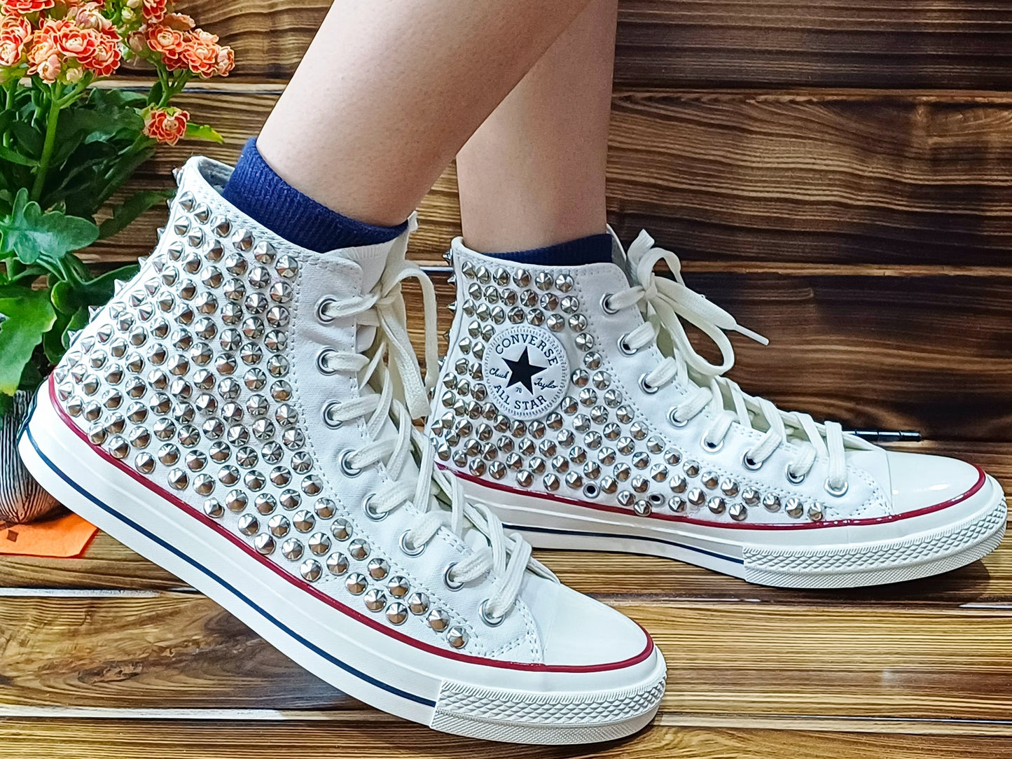 Converse High Top White Studs Shoes for Men/ Converse High Top Studded Shoes for Men/ Studded Converse Shoes/ Custom Studded Converse