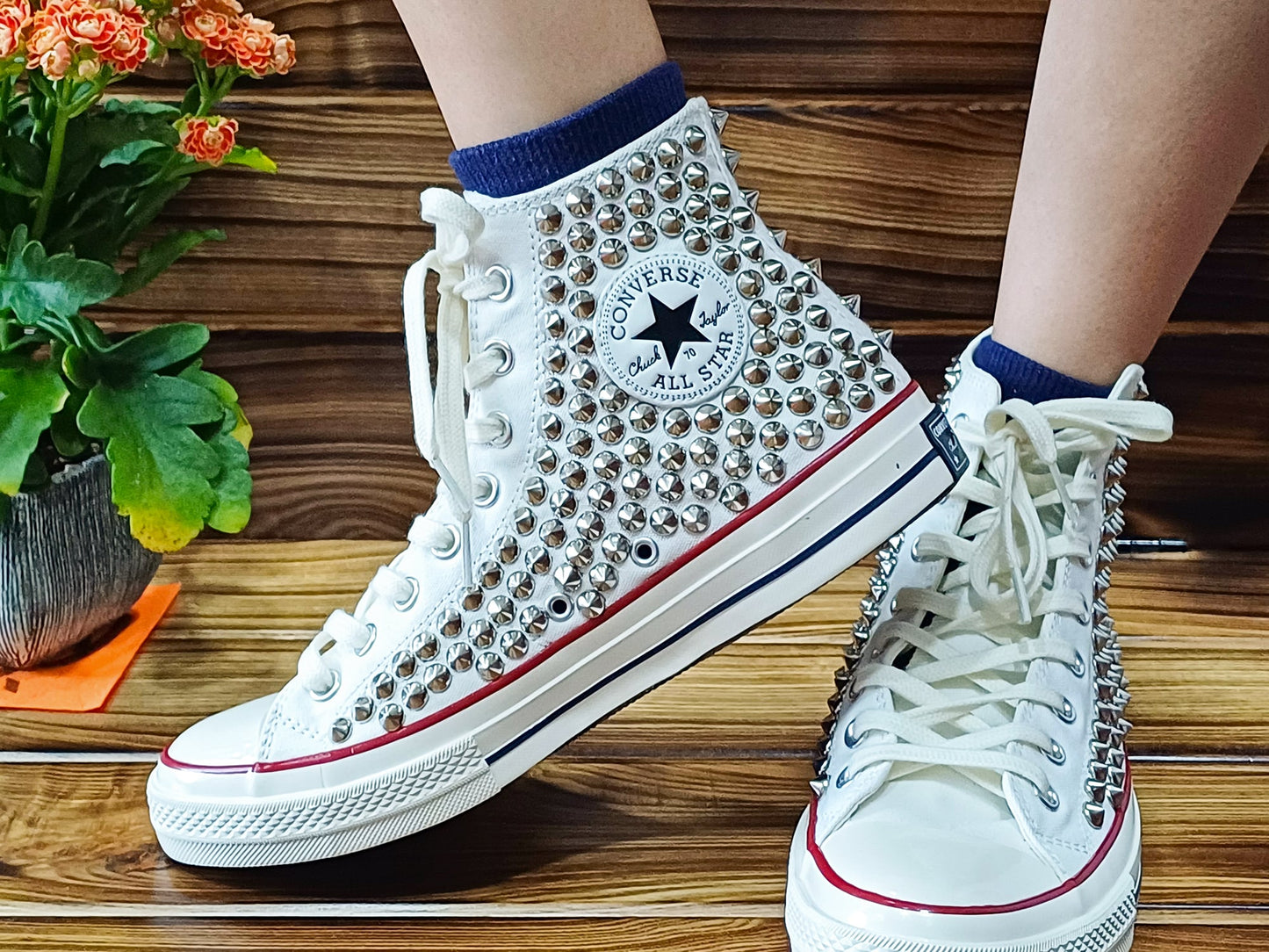 Converse High Top White Studs Shoes for Men/ Converse High Top Studded Shoes for Men/ Studded Converse Shoes/ Custom Studded Converse