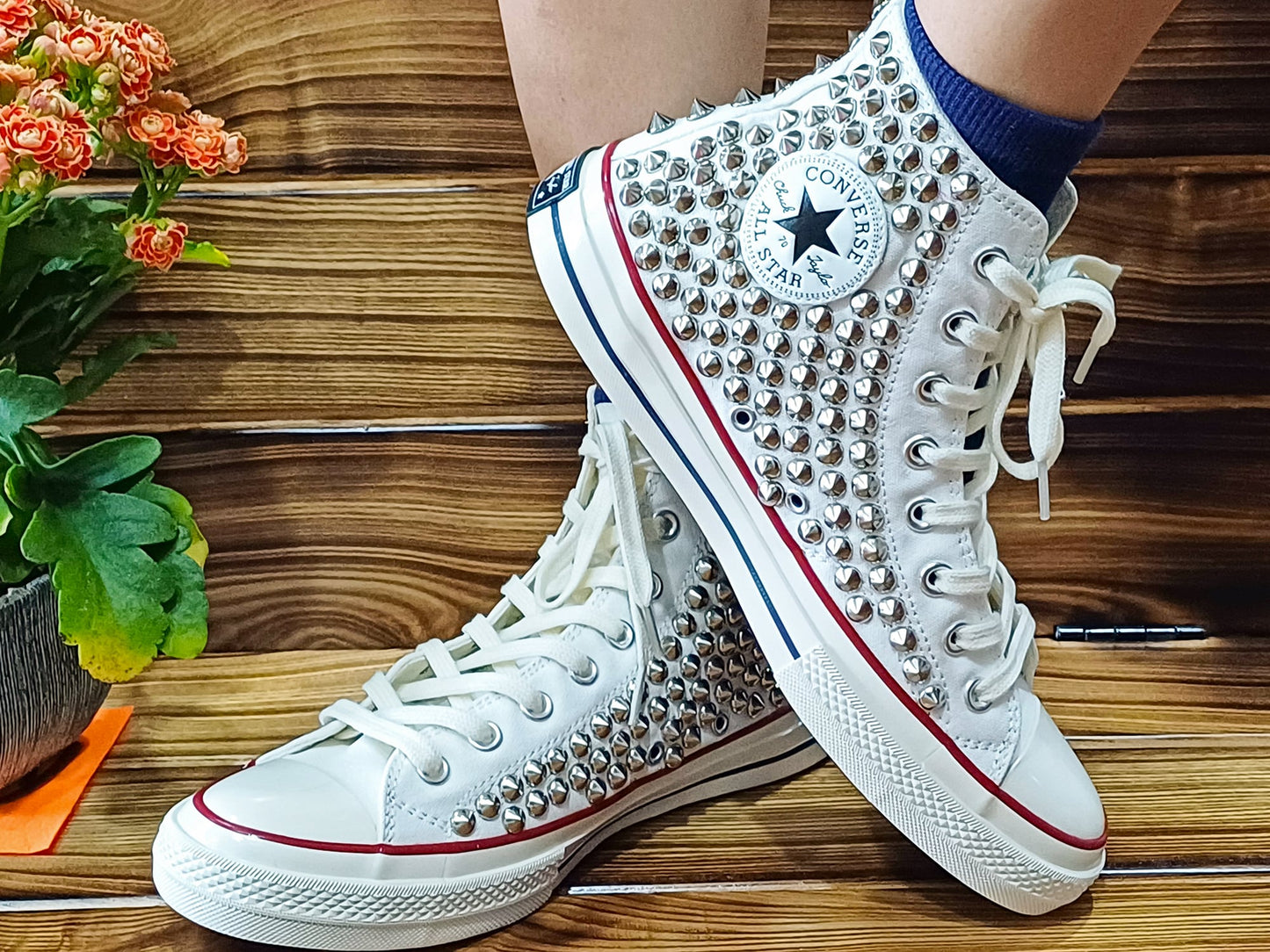 Converse High Top White Studs Shoes for Men/ Converse High Top Studded Shoes for Men/ Studded Converse Shoes/ Custom Studded Converse