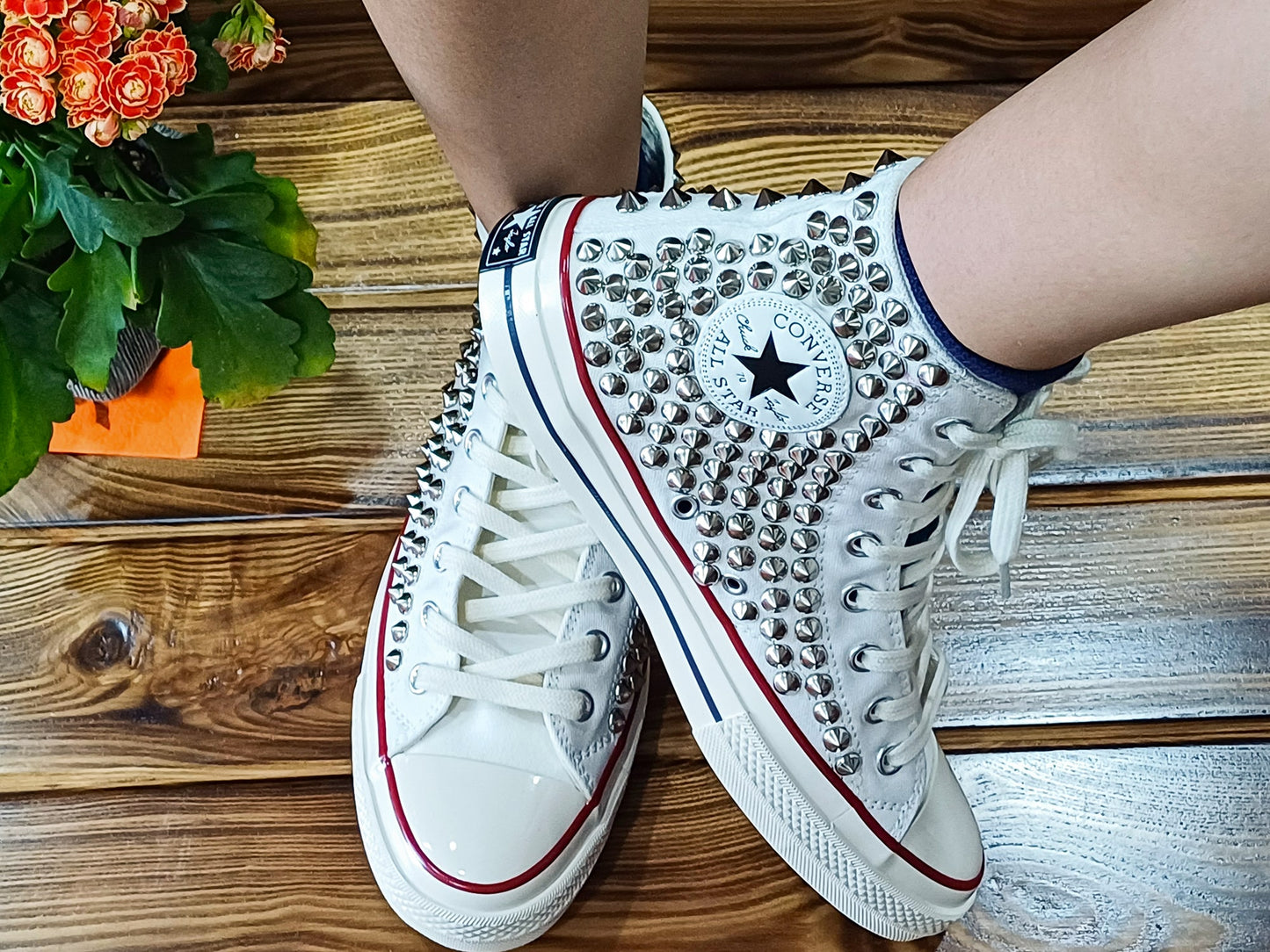 Converse High Top White Studs Shoes for Men/ Converse High Top Studded Shoes for Men/ Studded Converse Shoes/ Custom Studded Converse