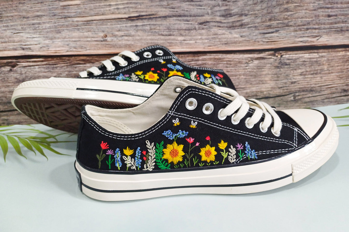 Sunflower embroidery on low top converse shoes