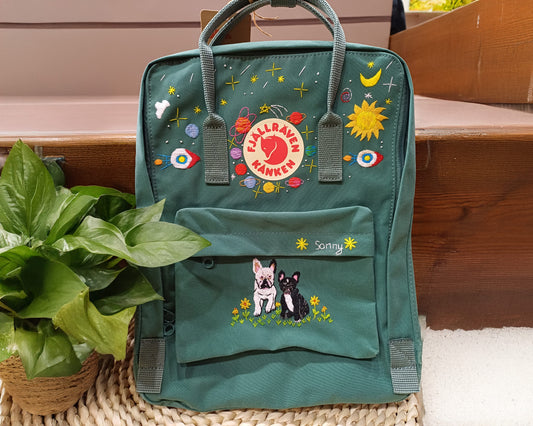 Fjallraven Kanken Backpack embroidered with planets and pets - Personalized Embroidered Backpack - Custom Bag for Women