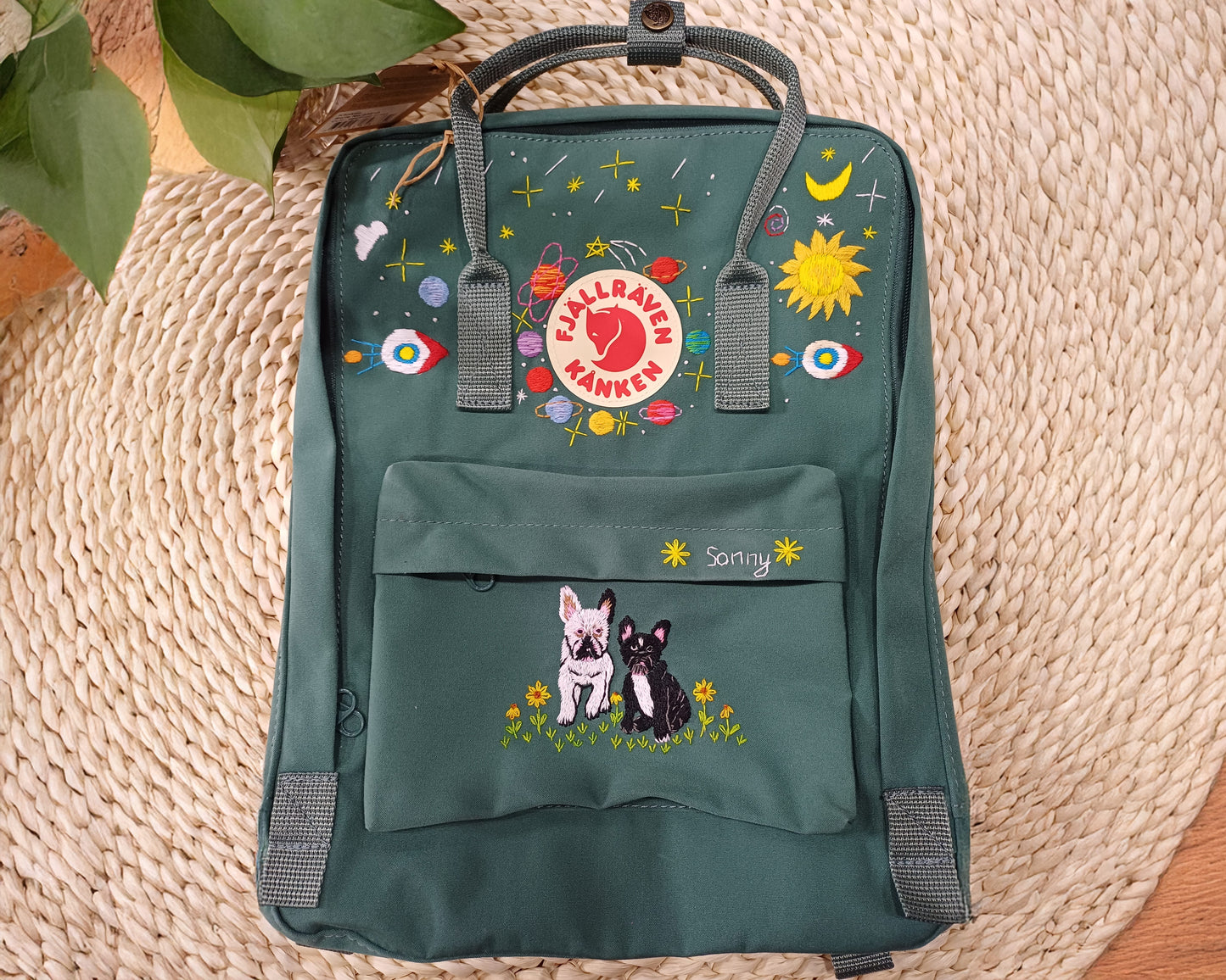 Fjallraven Kanken Backpack embroidered with planets and pets - Personalized Embroidered Backpack - Custom Bag for Women