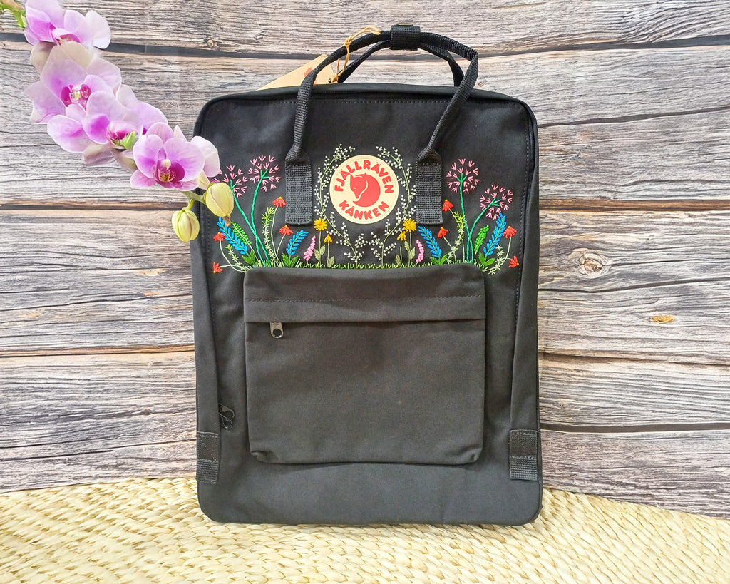  Fjallraven Kanken Backpack embroidered with Lavender flowers and Dandelions - Personalized Embroidered Backpack - Custom Bag for Women 