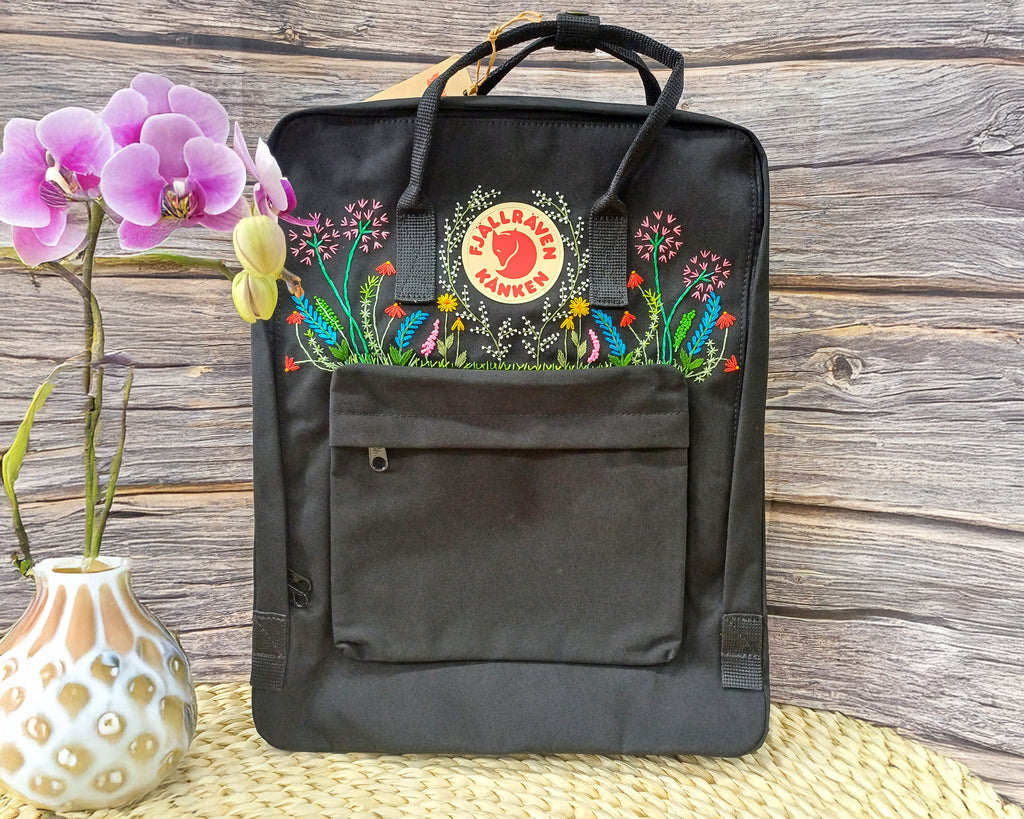  Fjallraven Kanken Backpack embroidered with Lavender flowers and Dandelions - Personalized Embroidered Backpack - Custom Bag for Women 