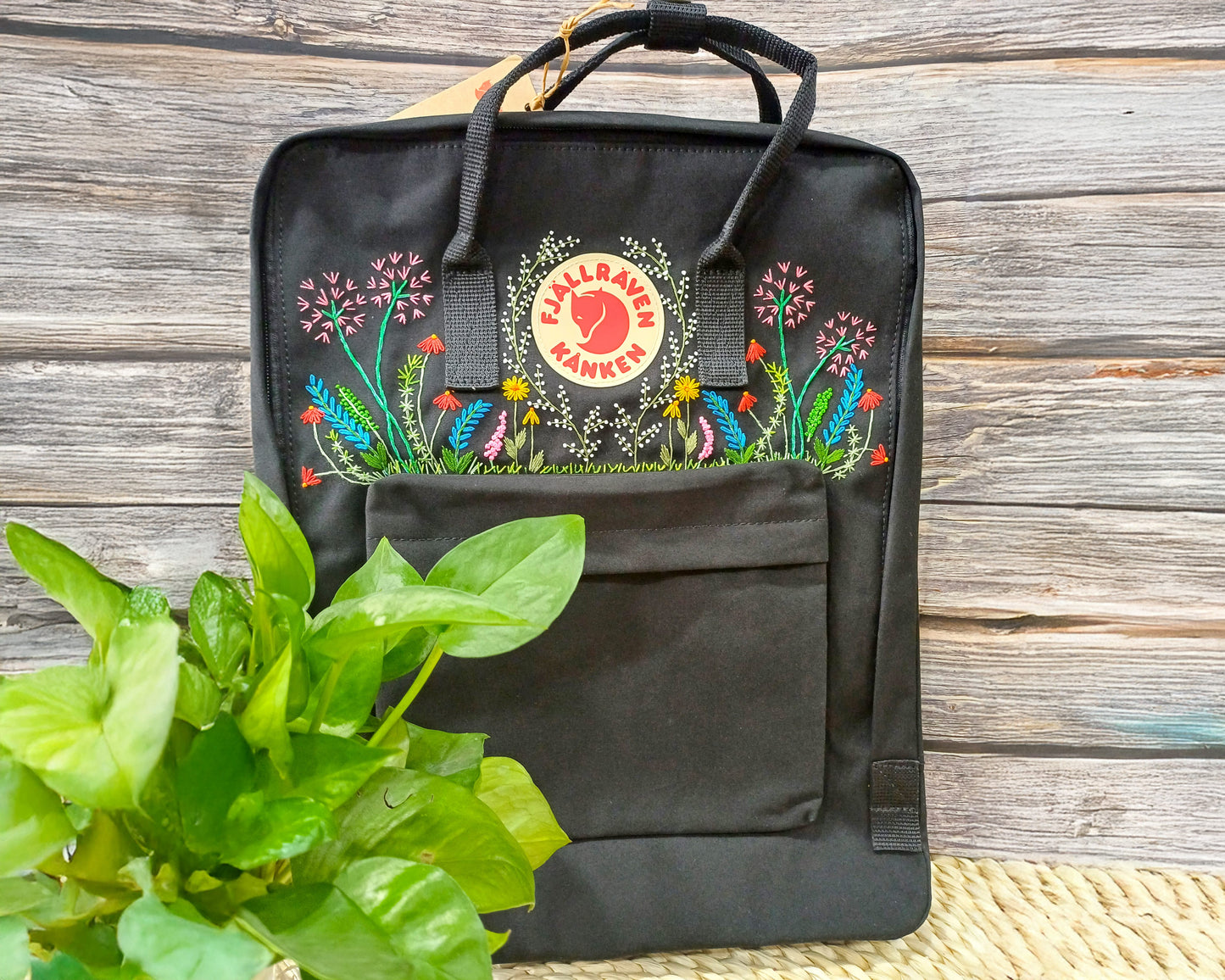 Fjallraven Kanken Backpack embroidered with Lavender flowers and Dandelions - Personalized Embroidered Backpack - Custom Bag for Women