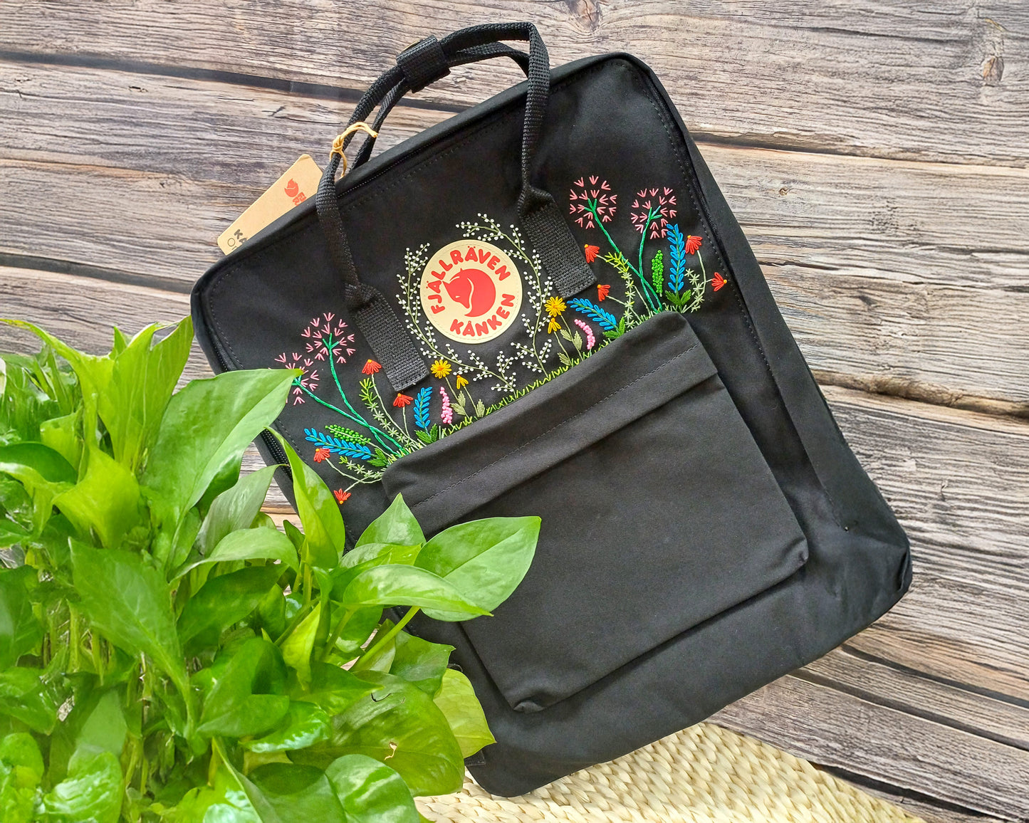 Fjallraven Kanken Backpack embroidered with Lavender flowers and Dandelions - Personalized Embroidered Backpack - Custom Bag for Women