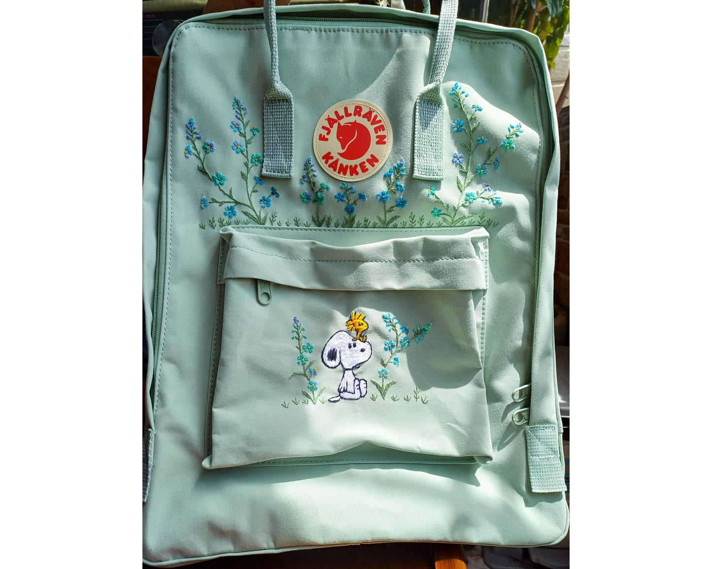 Custom Fjallraven Kanken Backpack – Forget-Me-Not Flower & Anime Embroidery - Personalized Embroidered Backpack - Custom Bag for Women