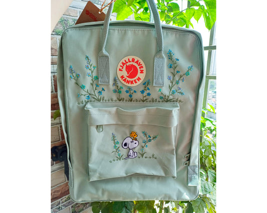 Custom Fjallraven Kanken Backpack – Forget-Me-Not Flower & Anime Embroidery - Personalized Embroidered Backpack - Custom Bag for Women