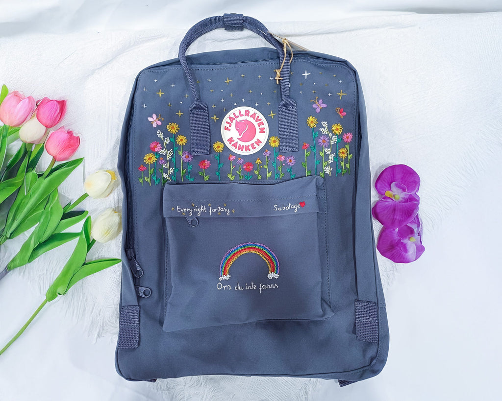  Fjallraven Kanken Backpack with Sunflower Garden and Starry Sky Embroidery –  Personalized Embroidered Backpack - Custom Bag for Women 