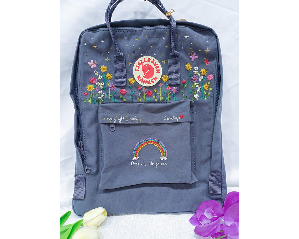 Fjallraven Kanken Backpack with Sunflower Garden and Starry Sky Embroidery –  Personalized Embroidered Backpack - Custom Bag for Women 