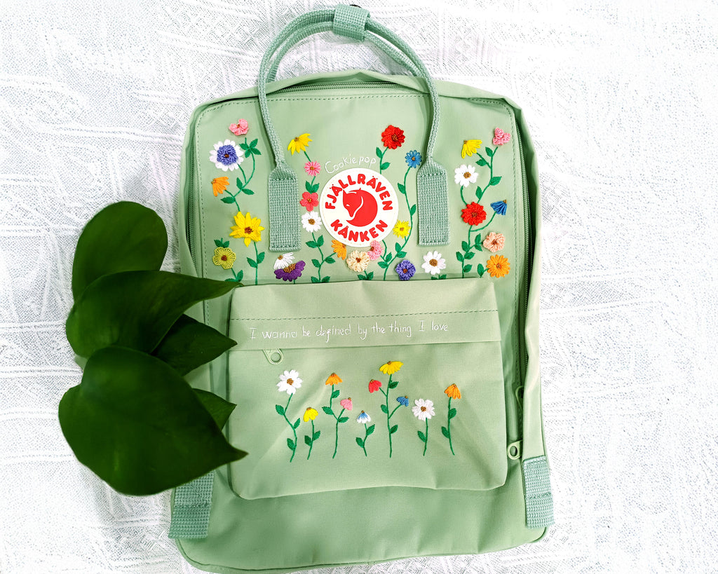  Fjallraven Kanken Backpack with 3D Garden of Flowers Embroidery - Personalized Embroidered Backpack - Custom Bag for Women 