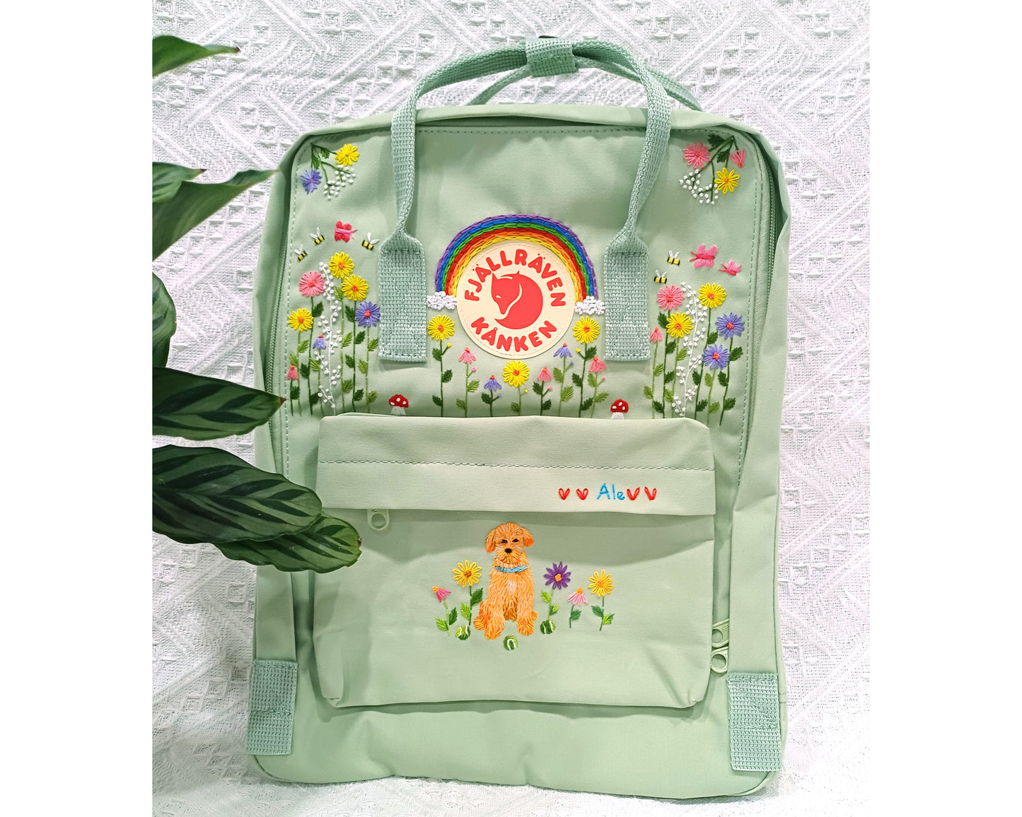 Fjallraven Kanken Backpack embroidered with pets, puppies, and customized dogs - Personalized Embroidered Backpack - Custom Bag for Women