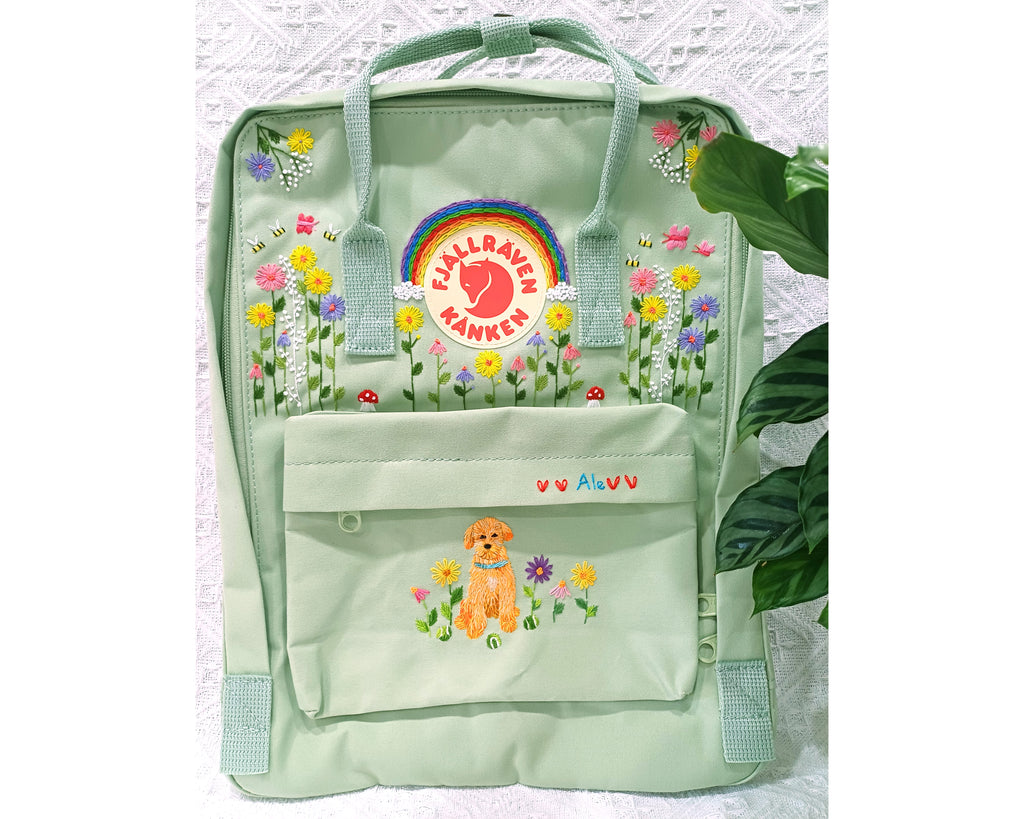  Fjallraven Kanken Backpack embroidered with pets, puppies, and customized dogs - Personalized Embroidered Backpack - Custom Bag for Women 