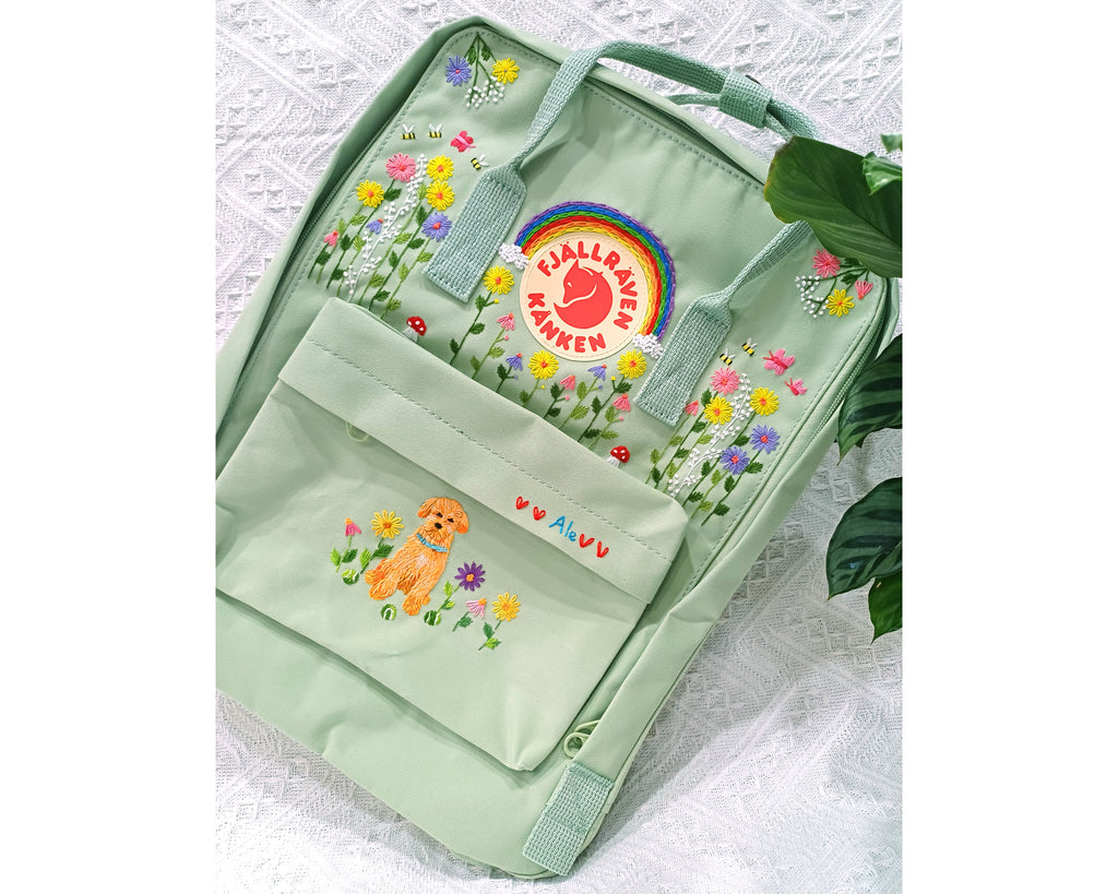  Fjallraven Kanken Backpack embroidered with pets, puppies, and customized dogs - Personalized Embroidered Backpack - Custom Bag for Women 
