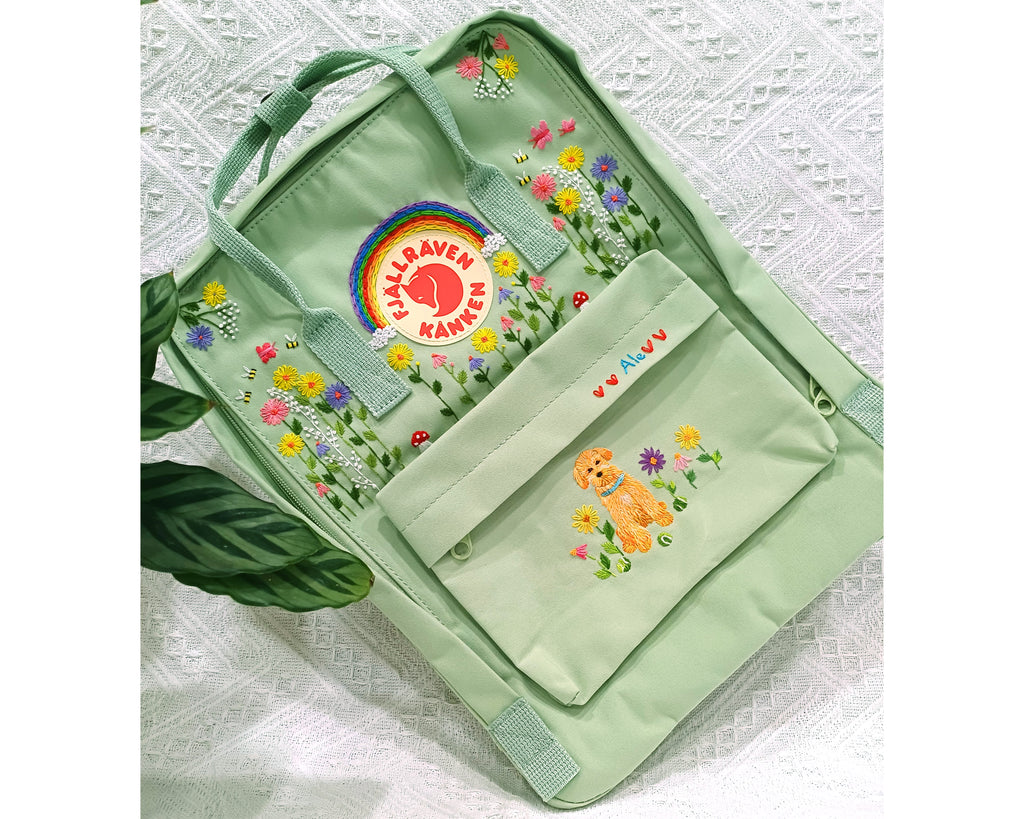  Fjallraven Kanken Backpack embroidered with pets, puppies, and customized dogs - Personalized Embroidered Backpack - Custom Bag for Women 
