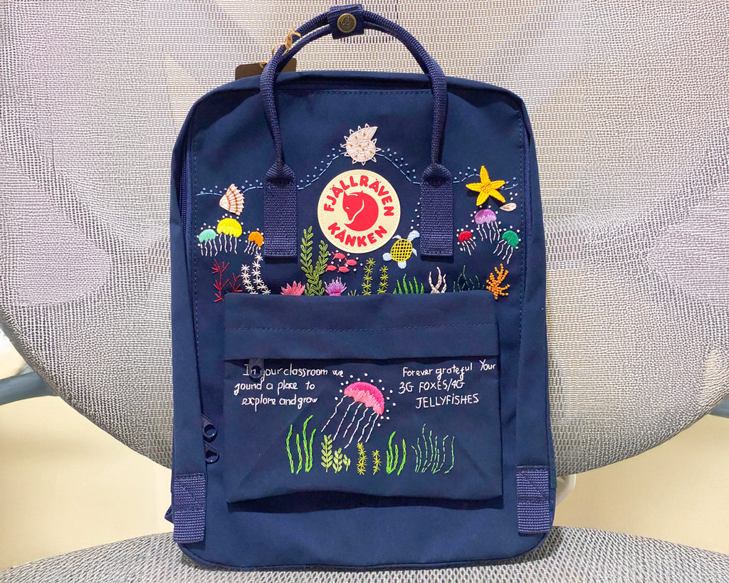  Embroidered Fjallraven Kanken – Colorful Jellyfish & Ocean Design - Personalized Embroidered Backpack - Custom Bag for Women 