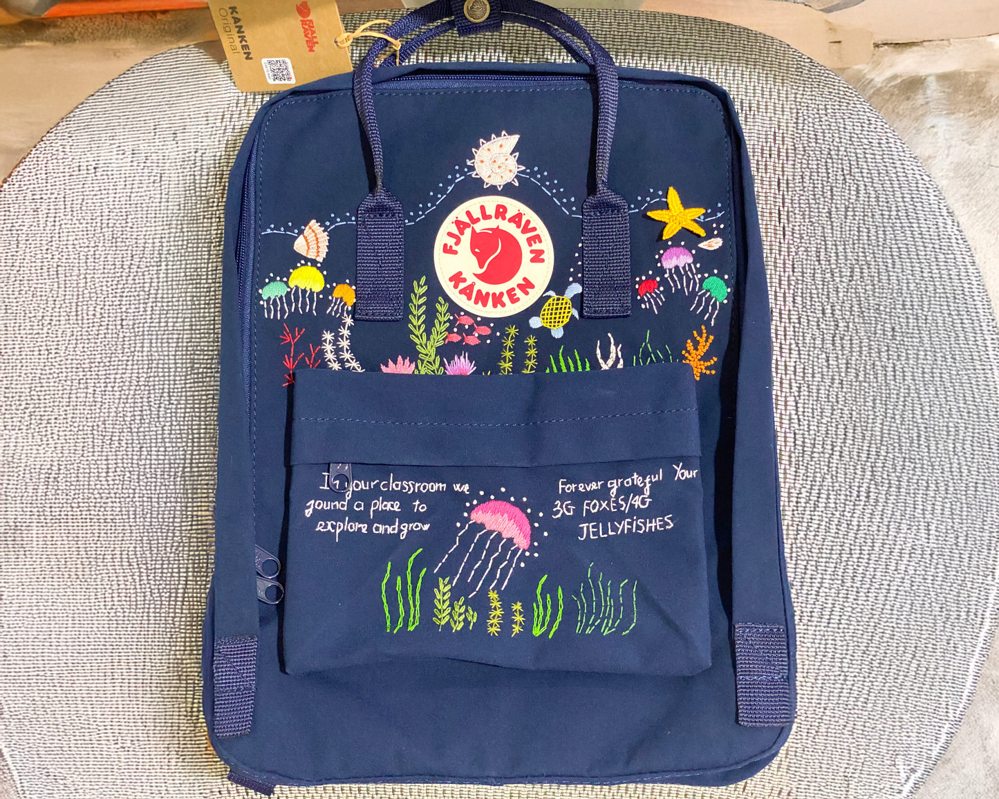 Embroidered Fjallraven Kanken – Colorful Jellyfish & Ocean Design - Personalized Embroidered Backpack - Custom Bag for Women