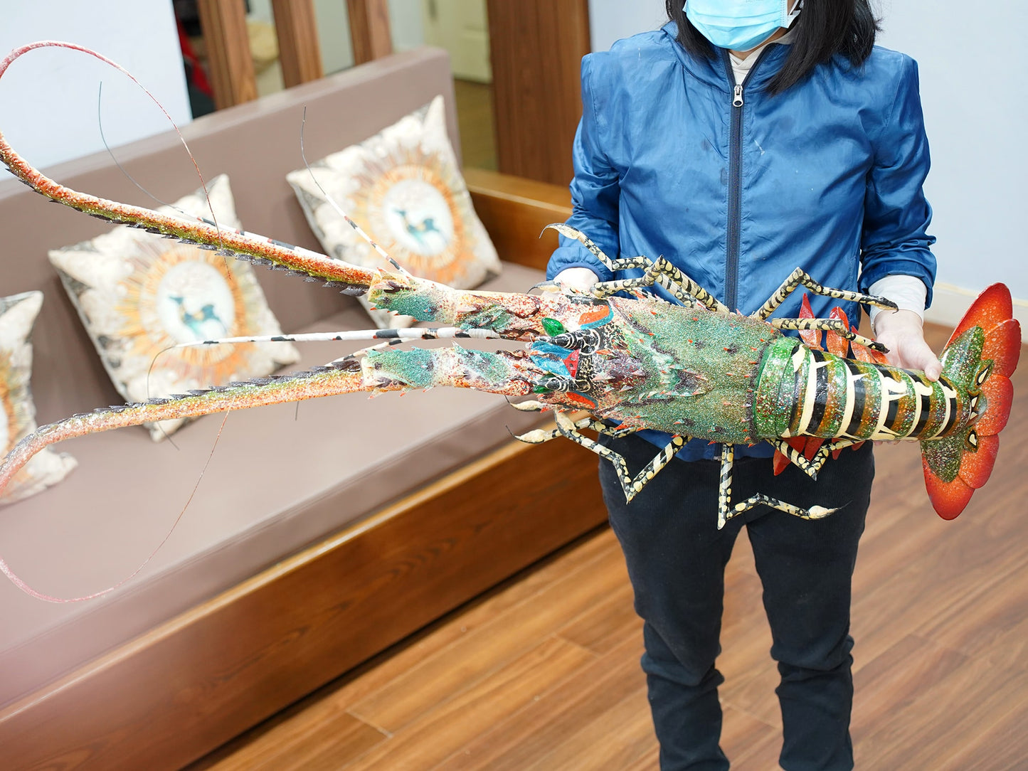 37-Inch Handmade Bamboo Lobster Model for Wall Decoration