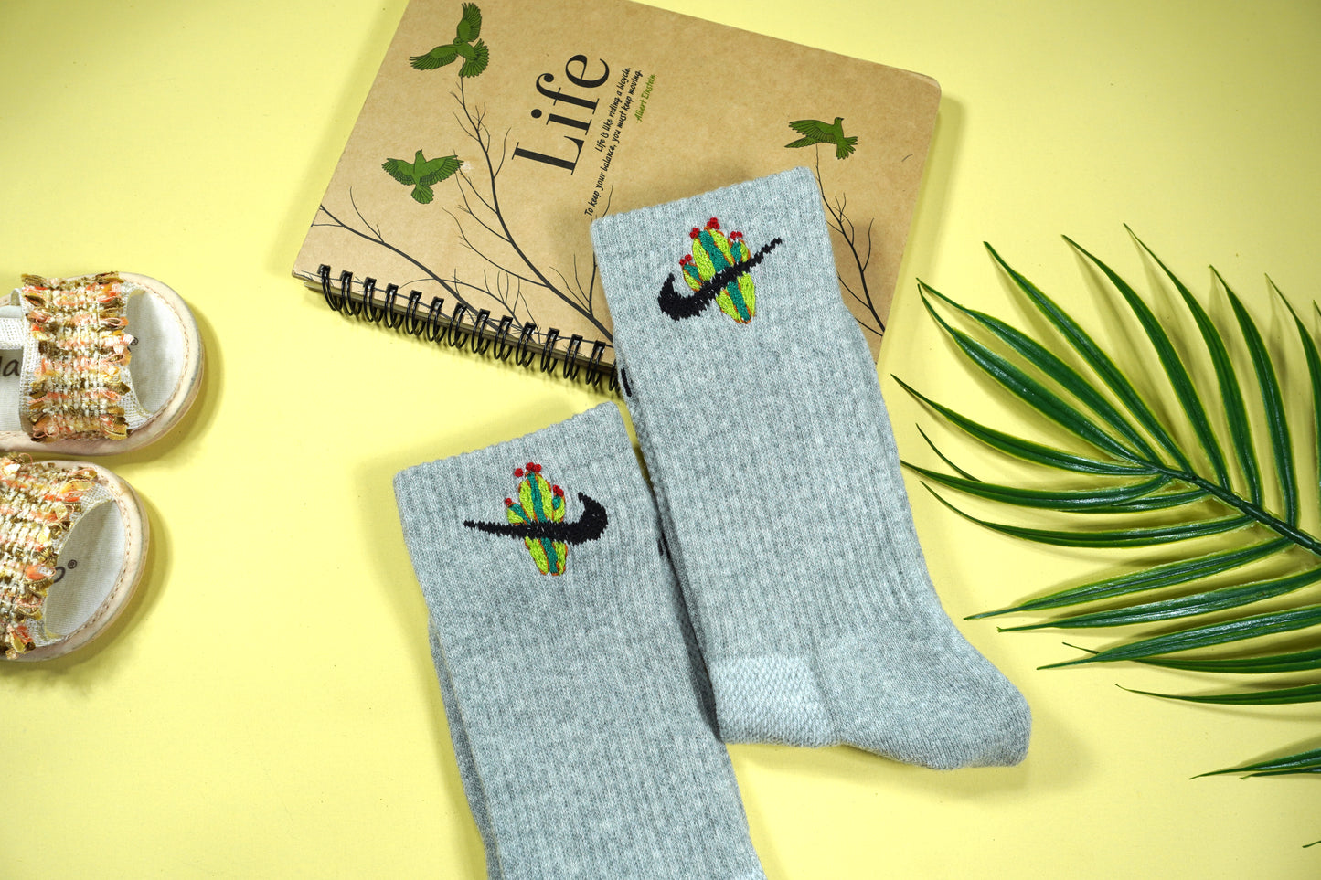 Hand-embroidered socks with mushrooms