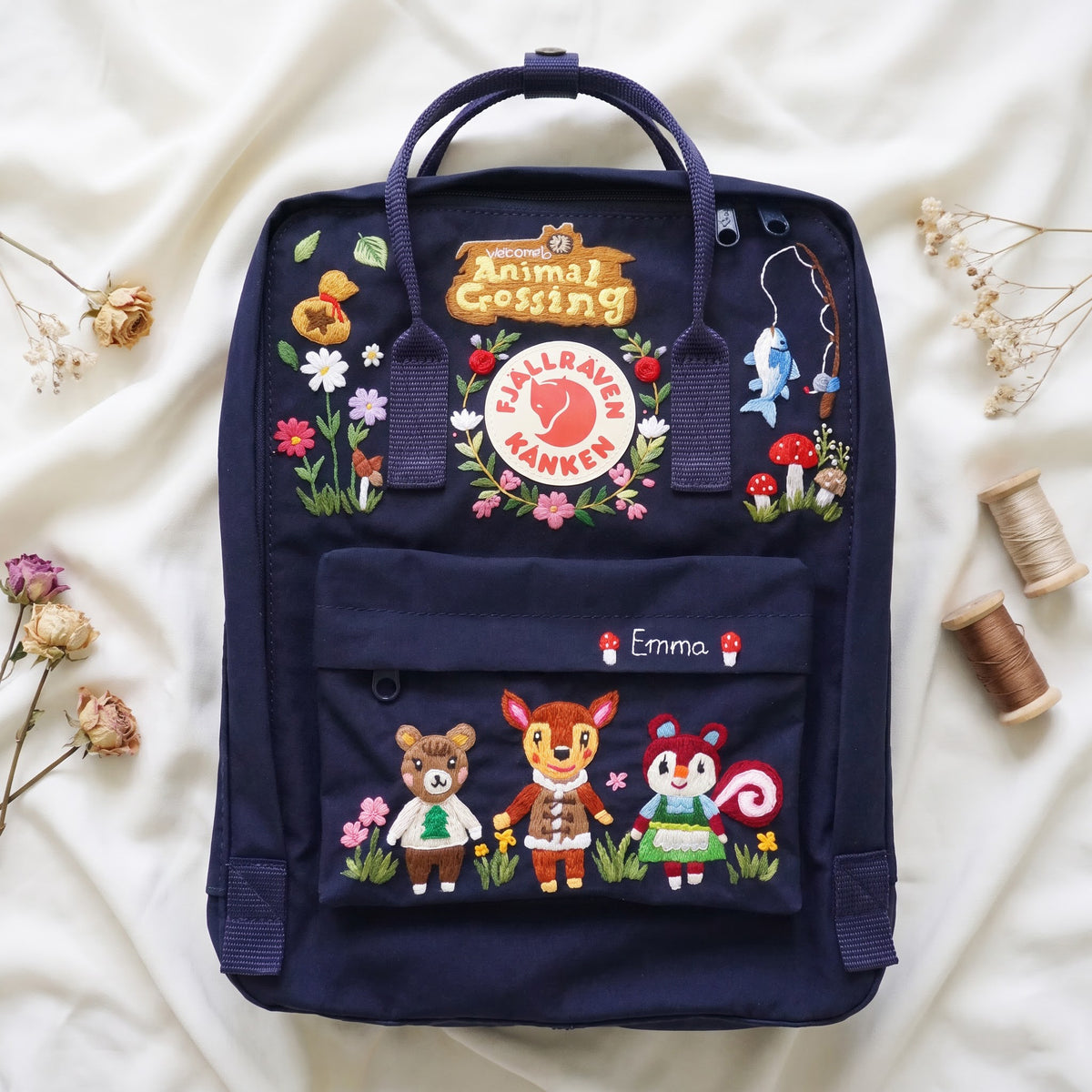 Custom Hand Embroidered Kanken Backpack Made to Order | Hand Embroidered Fjallraven Kanken Game Character Backpack | Cute Game Character Bag
