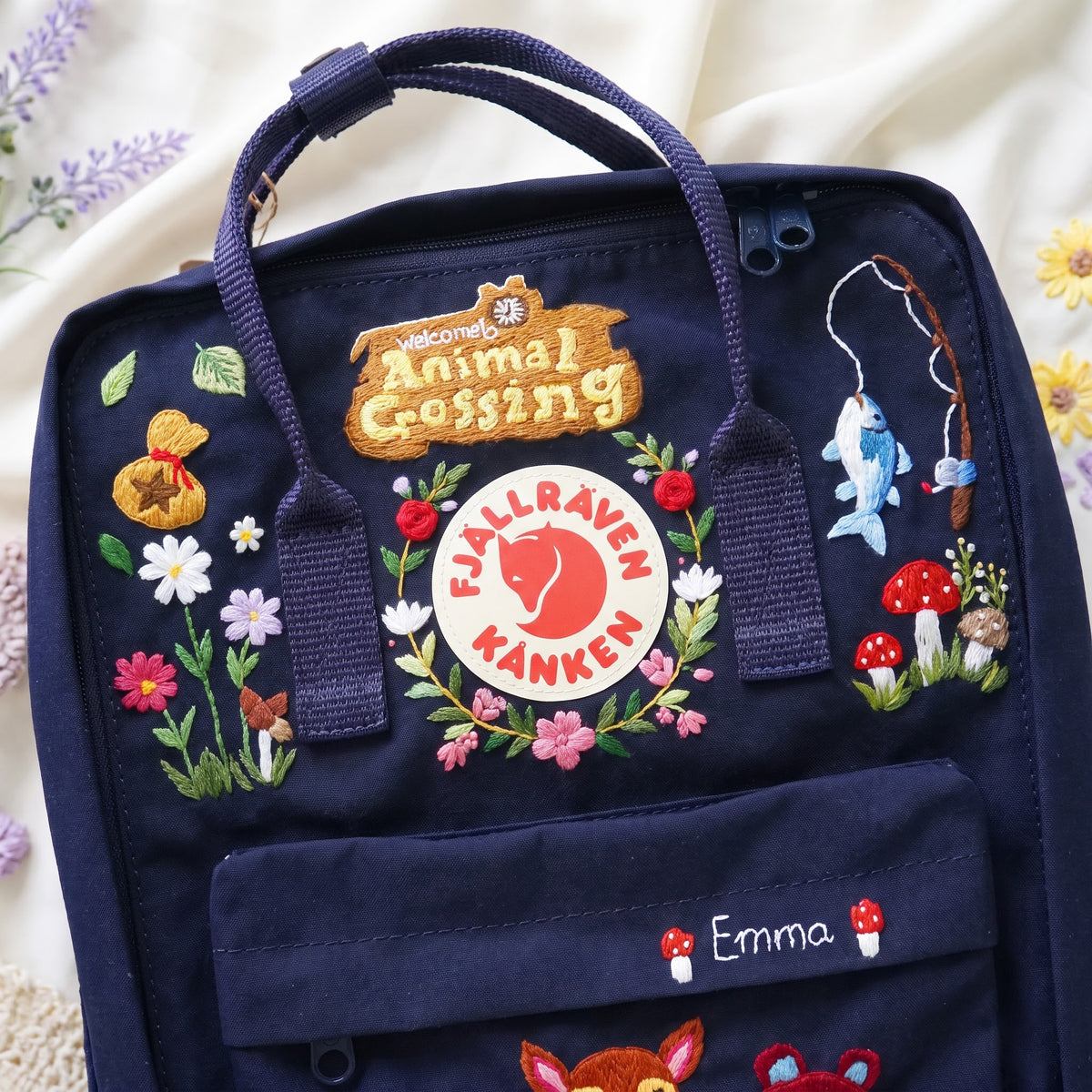 Custom Hand Embroidered Kanken Backpack Made to Order | Hand Embroidered Fjallraven Kanken Game Character Backpack | Cute Game Character Bag