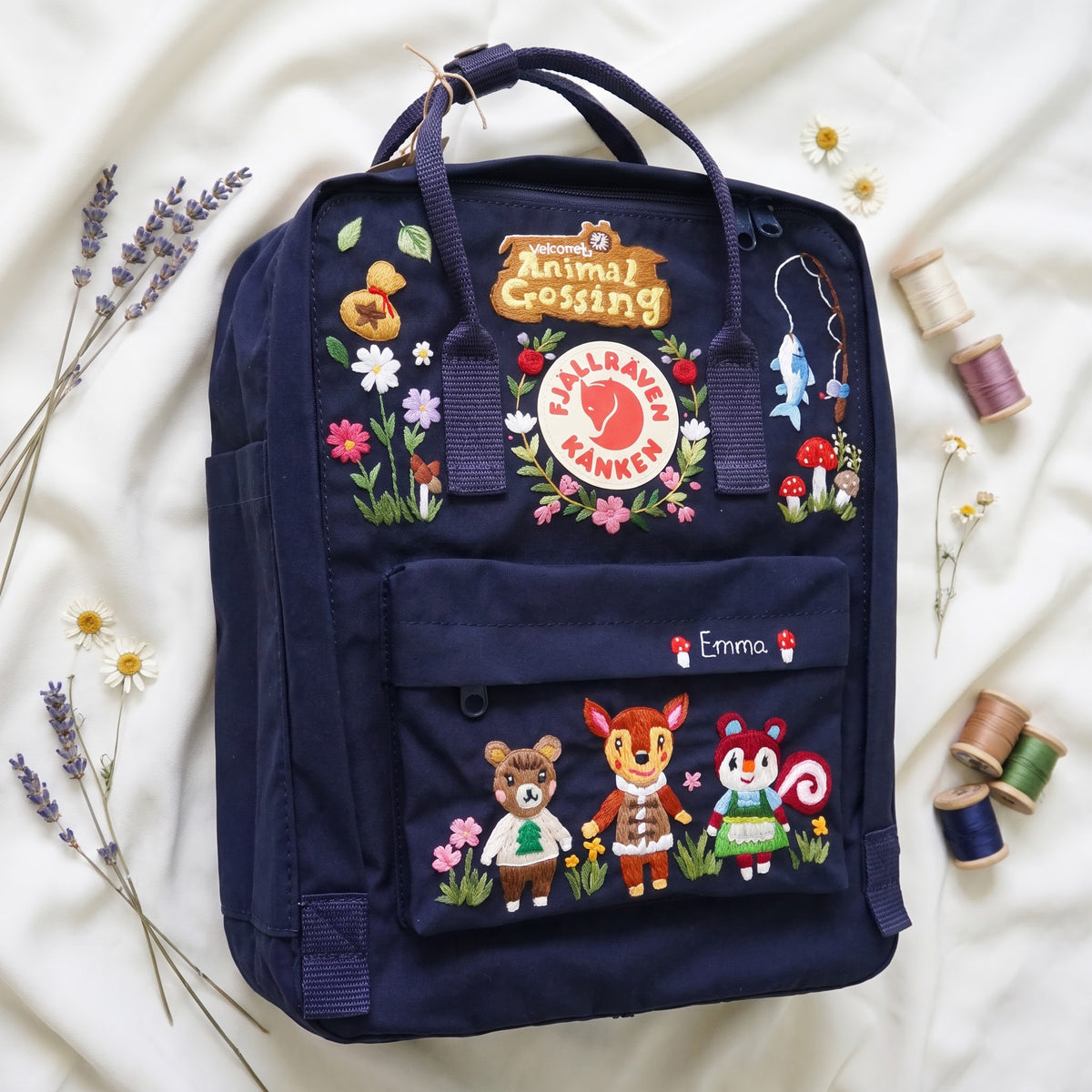 Custom Hand Embroidered Kanken Backpack Made to Order | Hand Embroidered Fjallraven Kanken Game Character Backpack | Cute Game Character Bag